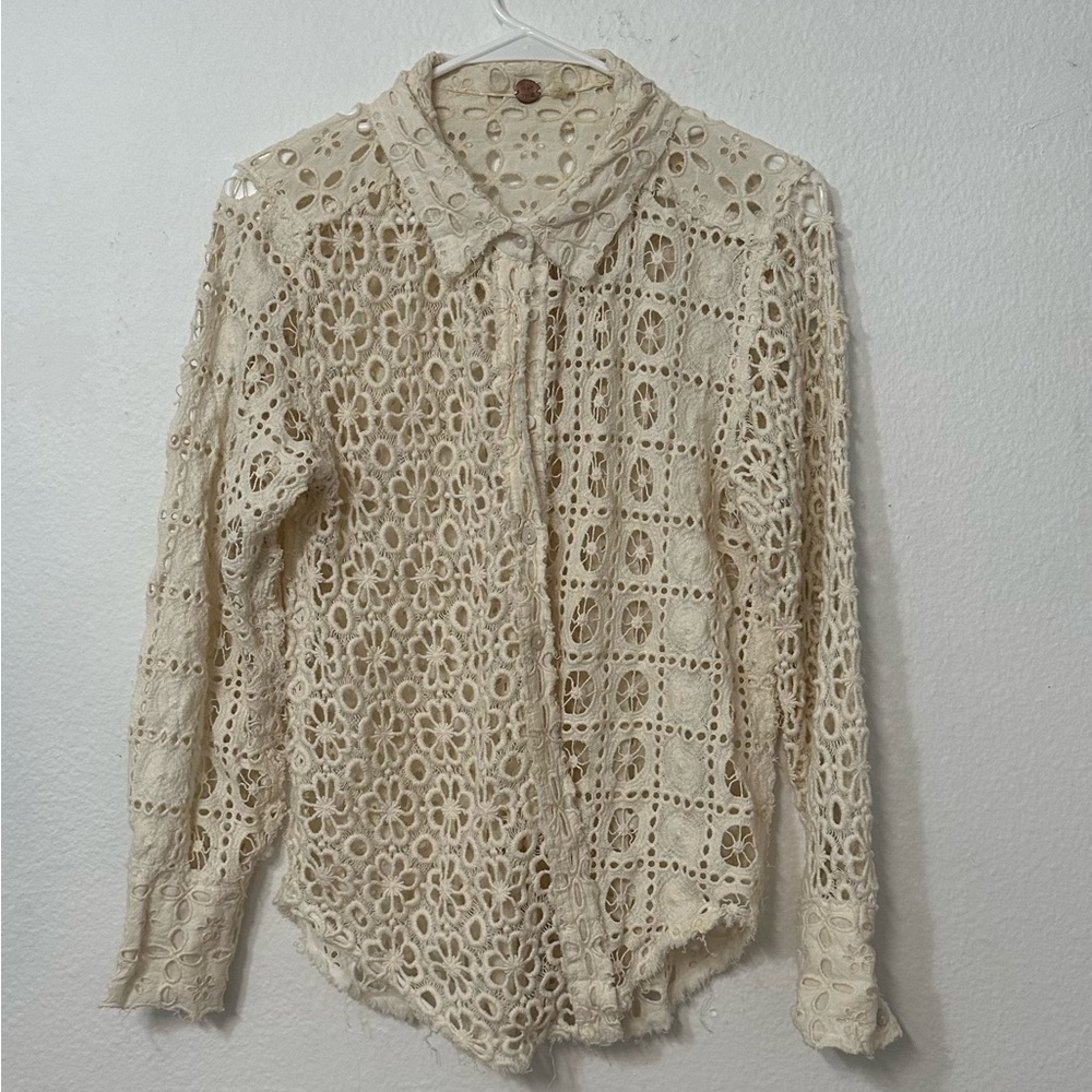 Free People Crochet Cardigan Button-Up